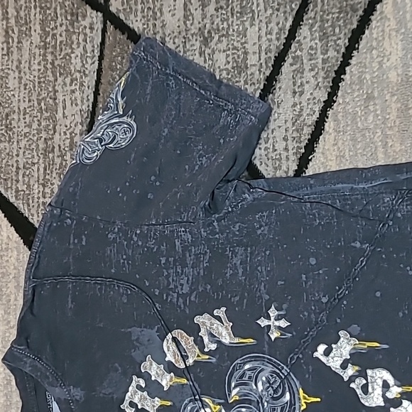 AFFLICTION LIVE FAST SILVER FOIL BLACK LAVA WASH TEE-SHIRT - Picture 6 of 16